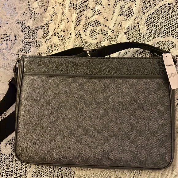 NWT Coach Men's District Crossbody Bag Signature Canvas Charcoal Black